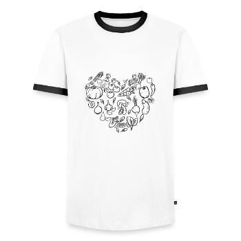 Heart Fruits Vegetables Vegan Healthy Gift - Men's Ringer Shirt - white/black - Front - AI Model Female 172 light (172cm) & AI Model Male 178 dark (178cm)