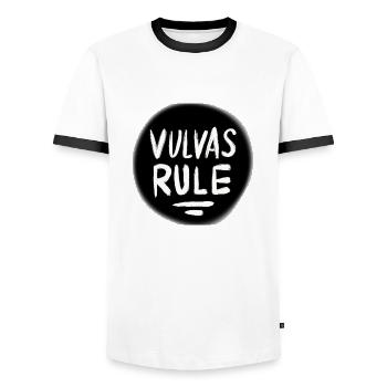 RÈGLE DE VULVAS! - T-shirt contrasté Homme - blanc/noir - Devant - AI Model Female 172 light (172cm) & AI Model Male 178 dark (178cm)