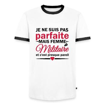 je ne suis pas parfait mais Femme de Militaire - T-shirt contrasté Homme - blanc/noir - Devant - AI Model Female 172 light (172cm) & AI Model Male 178 dark (178cm)