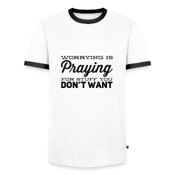 Worrying is praying for stuff you don’t want - Men's Ringer Shirt - white/black - Front - AI Model Female 172 light (172cm) & AI Model Male 178 dark (178cm)