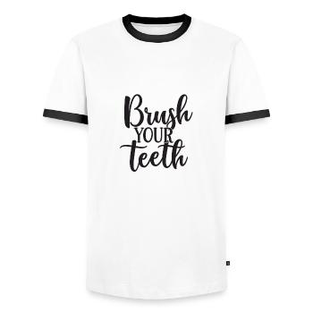 Brush your teeth - Men's Ringer Shirt - white/black - Front - AI Model Female 172 light (172cm) & AI Model Male 178 dark (178cm)