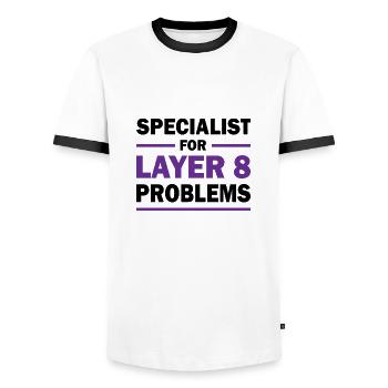 Layer 8 Programmierer Spruch Geschenk - Männer Kontrast-T-Shirt - Weiß/Schwarz - Vorne - AI Model Female 172 light (172cm) & AI Model Male 178 dark (178cm)