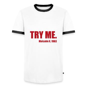 Try me Geschenk Fitness Gym Sport - Männer Kontrast-T-Shirt - Weiß/Schwarz - Vorne - AI Model Female 172 light (172cm) & AI Model Male 178 dark (178cm)