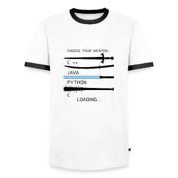 Coding Java Programmer Profession Gift - Men's Ringer Shirt - white/black - Front - AI Model Female 172 light (172cm) & AI Model Male 178 dark (178cm)