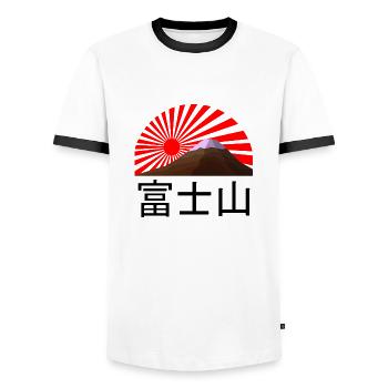 Sun rising over Mount Fuji - Men's Ringer Shirt - white/black - Front - AI Model Female 172 light (172cm) & AI Model Male 178 dark (178cm)