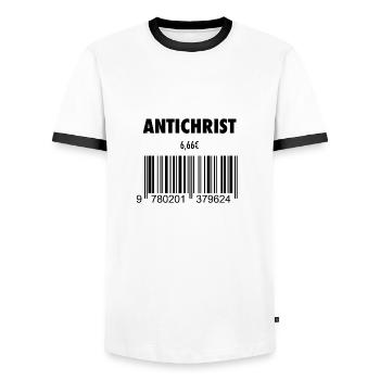 diable antichrist 666 barcode rôti satan enfer - T-shirt contrasté Homme - blanc/noir - Devant - AI Model Female 172 light (172cm) & AI Model Male 178 dark (178cm)