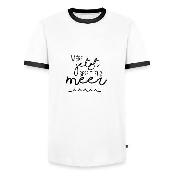 Wäre jetzt bereit für Meer - Männer Kontrast-T-Shirt - Weiß/Schwarz - Vorne - AI Model Female 172 light (172cm) & AI Model Male 178 dark (178cm)