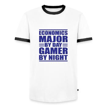 Economics major by day gamer by night gift - Men's Ringer Shirt - white/black - Front - AI Model Female 172 light (172cm) & AI Model Male 178 dark (178cm)