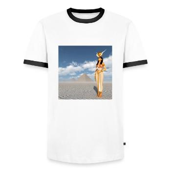 Déesse Hathor et pyramides - T-shirt contrasté Homme - blanc/noir - Devant - AI Model Female 172 light (172cm) & AI Model Male 178 dark (178cm)