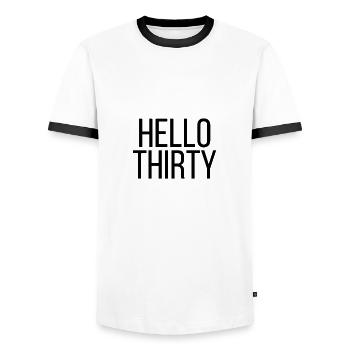Hello Thirty - Men's Ringer Shirt - white/black - Front - AI Model Female 172 light (172cm) & AI Model Male 178 dark (178cm)
