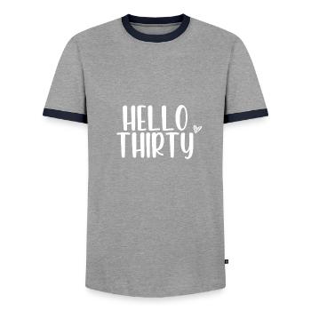 Hello Thirty - Men's Ringer Shirt - grey/navy  - Front - AI Model Female 172 light (172cm) & AI Model Male 178 light (178cm)