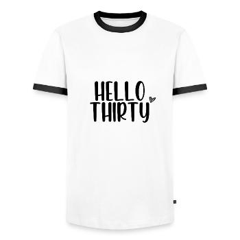 Hello Thirty - Men's Ringer Shirt - white/black - Front - AI Model Female 172 light (172cm) & AI Model Male 178 dark (178cm)