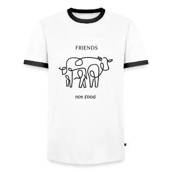 Friends not food / Vegan / Line Art - Männer Kontrast-T-Shirt - Weiß/Schwarz - Vorne - AI Model Female 172 light (172cm) & AI Model Male 178 dark (178cm)