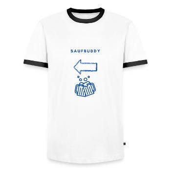 Saufbuddy - Blue - Männer Kontrast-T-Shirt - Weiß/Schwarz - Vorne - AI Model Female 172 light (172cm) & AI Model Male 178 dark (178cm)