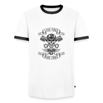 Biker Live Free Ride Free - Men's Ringer Shirt - white/black - Front - AI Model Female 172 light (172cm) & AI Model Male 178 dark (178cm)