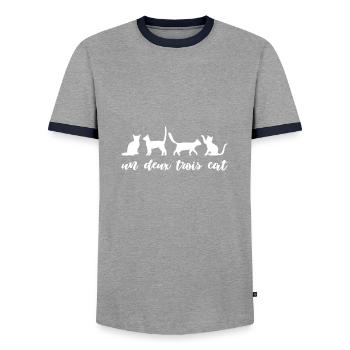 Un Deux Trois Cat Gift Cat Pets - T-shirt contrasté Homme - gris/marine  - Devant - AI Model Female 172 light (172cm) & AI Model Male 178 light (178cm)