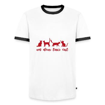 Un Deux Trois Cat Gift Cat Pets - T-shirt contrasté Homme - blanc/noir - Devant - AI Model Female 172 light (172cm) & AI Model Male 178 dark (178cm)