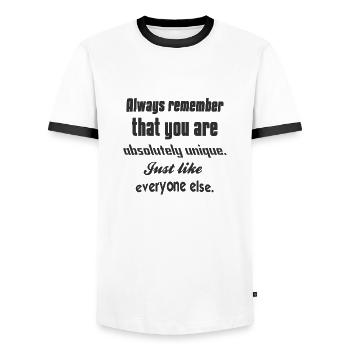 Souviens-toi toujours que tu es absolument unique - T-shirt contrasté Homme - blanc/noir - Devant - AI Model Female 172 light (172cm) & AI Model Male 178 dark (178cm)