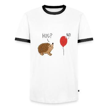 Hug? No! - Men's Ringer Shirt - white/black - Front - AI Model Female 172 light (172cm) & AI Model Male 178 dark (178cm)