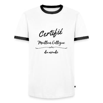 T Shirt Meilleur collègue du monde - T-shirt contrasté Homme - blanc/noir - Devant - AI Model Female 172 light (172cm) & AI Model Male 178 dark (178cm)
