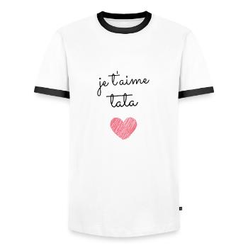 T Shirt je t'aime tata - T-shirt contrasté Homme - blanc/noir - Devant - AI Model Female 172 light (172cm) & AI Model Male 178 dark (178cm)