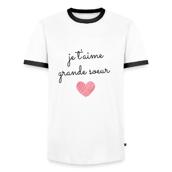 T Shirt je t'aime grande soeur - T-shirt contrasté Homme - blanc/noir - Devant - AI Model Female 172 light (172cm) & AI Model Male 178 dark (178cm)
