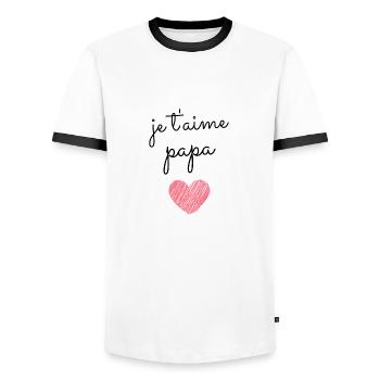T Shirt je t'aime papa - T-shirt contrasté Homme - blanc/noir - Devant - AI Model Female 172 light (172cm) & AI Model Male 178 dark (178cm)