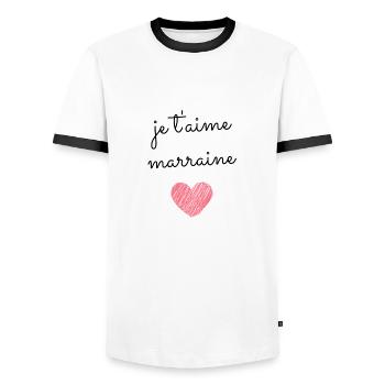 T Shirt je t'aime marraine - T-shirt contrasté Homme - blanc/noir - Devant - AI Model Female 172 light (172cm) & AI Model Male 178 dark (178cm)