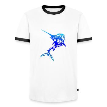 Maori Schwertfisch Polynesien Tribal Tattoo Gift - Männer Kontrast-T-Shirt - Weiß/Schwarz - Vorne - AI Model Female 172 light (172cm) & AI Model Male 178 dark (178cm)