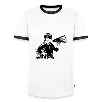Pouvoir des filles - T-shirt contrasté Homme - blanc/noir - Devant - AI Model Female 172 light (172cm) & AI Model Male 178 dark (178cm)