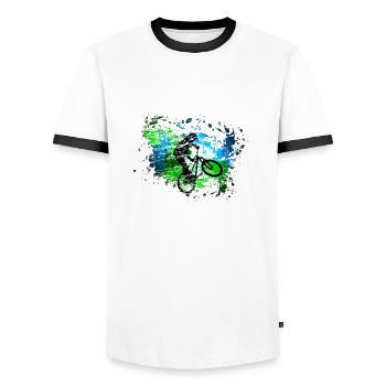 BMX Fahrradfahrt Farbfleck Deko Geschenk - Männer Kontrast-T-Shirt - Weiß/Schwarz - Vorne - AI Model Female 172 light (172cm) & AI Model Male 178 dark (178cm)