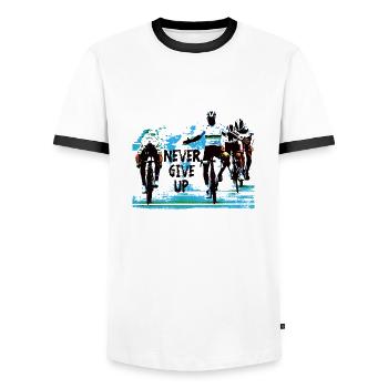 Gib niemals auf - Radfahren - Männer Kontrast-T-Shirt - Weiß/Schwarz - Vorne - AI Model Female 172 light (172cm) & AI Model Male 178 dark (178cm)