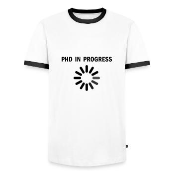 Doctorant en cours disant cadeau - T-shirt contrasté Homme - blanc/noir - Devant - AI Model Female 172 light (172cm) & AI Model Male 178 dark (178cm)