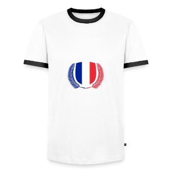 FRANCE - Men's Ringer Shirt - white/black - Front - AI Model Female 172 light (172cm) & AI Model Male 178 dark (178cm)
