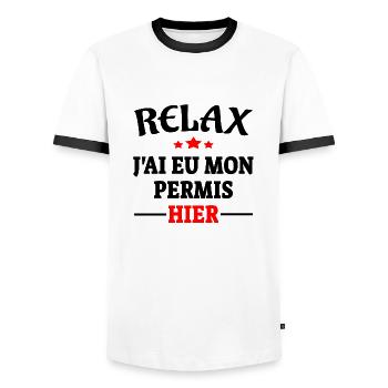 Relax - J'ai eu mon permis hier (Black & Red) - T-shirt contrasté Homme - blanc/noir - Devant - AI Model Female 172 light (172cm) & AI Model Male 178 dark (178cm)