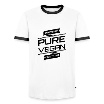 Pure Vegan Lifestyle Veggie Saying Gift - Men's Ringer Shirt - white/black - Front - AI Model Female 172 light (172cm) & AI Model Male 178 dark (178cm)