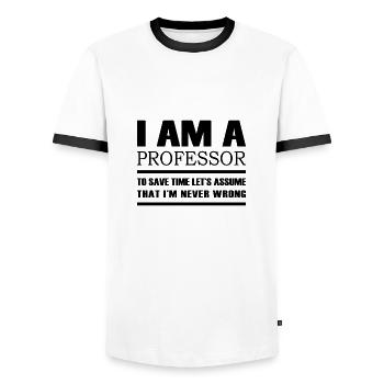 Je suis professeur pour gagner du temps enseignant cadeau - T-shirt contrasté Homme - blanc/noir - Devant - AI Model Female 172 light (172cm) & AI Model Male 178 dark (178cm)