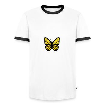gelber Schmetterling - Männer Kontrast-T-Shirt - Weiß/Schwarz - Vorne - AI Model Female 172 light (172cm) & AI Model Male 178 dark (178cm)