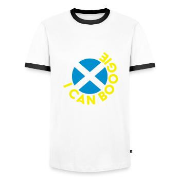 Scotland Yes Sir, I Can Boogie - Saltire - Men's Ringer Shirt - white/black - Front - AI Model Female 172 light (172cm) & AI Model Male 178 dark (178cm)
