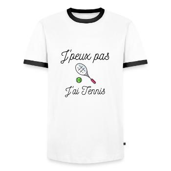 T Shirt je peux pas j'ai tennis - T-shirt contrasté Homme - blanc/noir - Devant - AI Model Female 172 light (172cm) & AI Model Male 178 dark (178cm)