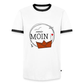good Morning - Men's Ringer Shirt - white/black - Front - AI Model Female 172 light (172cm) & AI Model Male 178 dark (178cm)