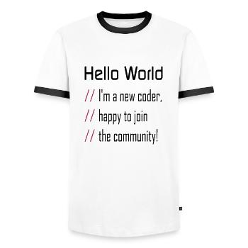 Hallo Welt, mein neuer Programmierer - Männer Kontrast-T-Shirt - Weiß/Schwarz - Vorne - AI Model Female 172 light (172cm) & AI Model Male 178 dark (178cm)