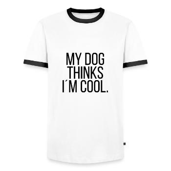 My dogs thinks i'm cool. - Men's Ringer Shirt - white/black - Front - AI Model Female 172 light (172cm) & AI Model Male 178 dark (178cm)