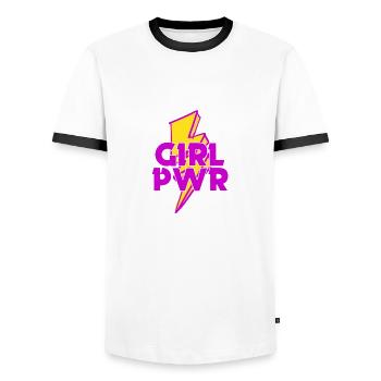 Girl PWR feminism gift art - Men's Ringer Shirt - white/black - Front - AI Model Female 172 light (172cm) & AI Model Male 178 dark (178cm)
