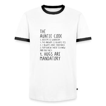 The Auntie Code - Men's Ringer Shirt - white/black - Front - AI Model Female 172 light (172cm) & AI Model Male 178 dark (178cm)