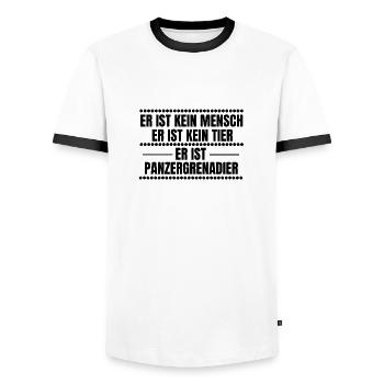 Er ist kein mensch kein tier ist Panzergrenadier - Männer Kontrast-T-Shirt - Weiß/Schwarz - Vorne - AI Model Female 172 light (172cm) & AI Model Male 178 dark (178cm)
