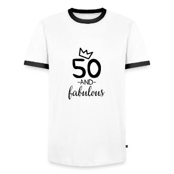 50 and fabulous birthday gift years - Men's Ringer Shirt - white/black - Front - AI Model Female 172 light (172cm) & AI Model Male 178 dark (178cm)