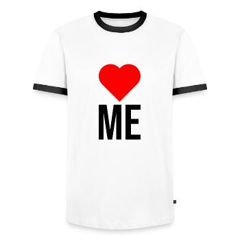 I love myself gift humor - Men's Ringer Shirt - white/black - Front - AI Model Female 172 light (172cm) & AI Model Male 178 dark (178cm)