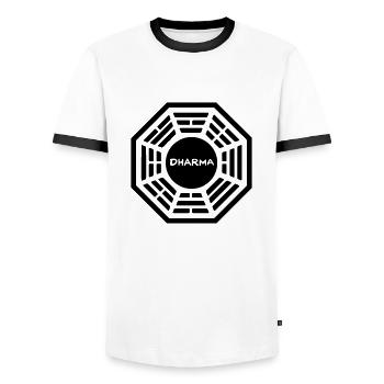 Dharma Logo - Männer Kontrast-T-Shirt - Weiß/Schwarz - Vorne - AI Model Female 172 light (172cm) & AI Model Male 178 dark (178cm)