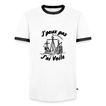 j'peux j'ai voile t shirt voiles drôle - T-shirt contrasté Homme - blanc/noir - Devant - AI Model Female 172 light (172cm) & AI Model Male 178 dark (178cm)